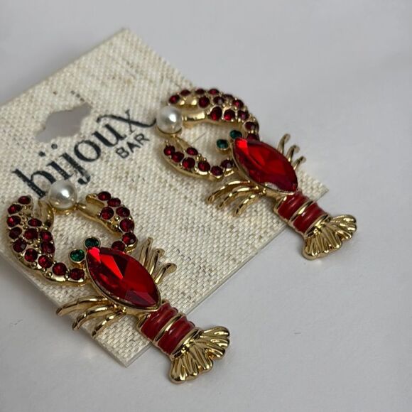 Bijoux Bar Red & Gold Tone Lobster Earrings NWT - Picture 3 of 4